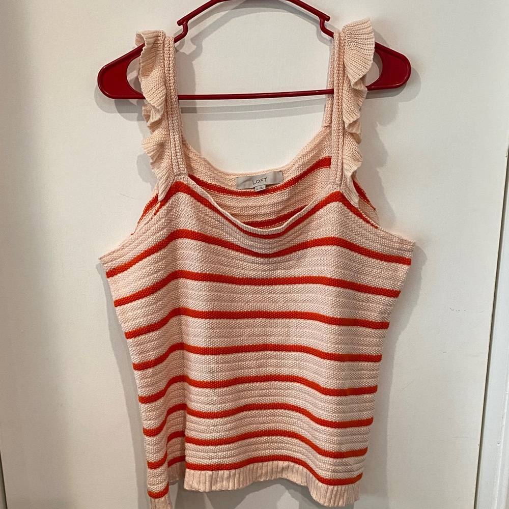 Loft Peach and Tangerine Striped Knit Camisole